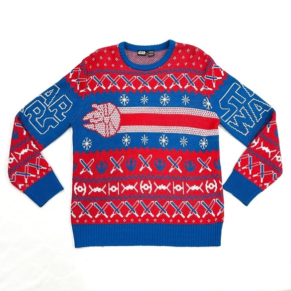 Star Wars Millennium Falcon Blue & Red Ugly Christmas Holiday Sweater - Picture 1 of 7